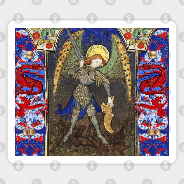 ST. MICHAEL ARCHANGEL COMBATTING DEVIL AND RED DRAGONS Medieval Miniature Magnet by BulganLumini